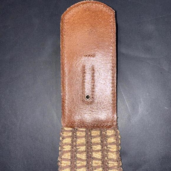 Vintage Fossil Wide Stretch Cinch Waist Belt Leather Woven Gold Buckle Boho - Picture 7 of 12